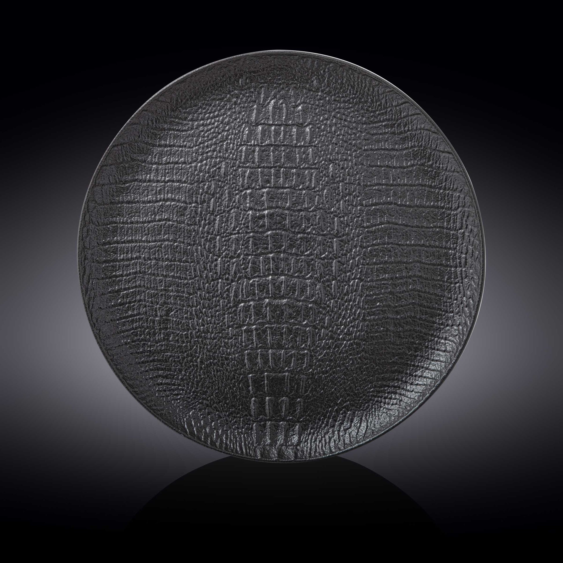 Black Porcelain Slate look Round Plate / Platter With Crocodile Skin Texture 13" inch | 33 Cm - Loft&Timber