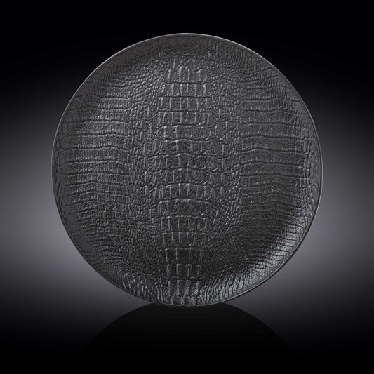 Black Porcelain Slate look Round Plate / Platter With Crocodile Skin Texture 13" inch | 33 Cm - Loft&Timber
