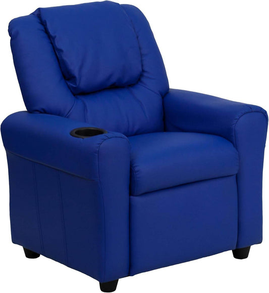 Vana Vinyl Kids Recliner with Cup Holder, Headrest, and Supports up to 90 Lbs., Blue - Loft&Timber