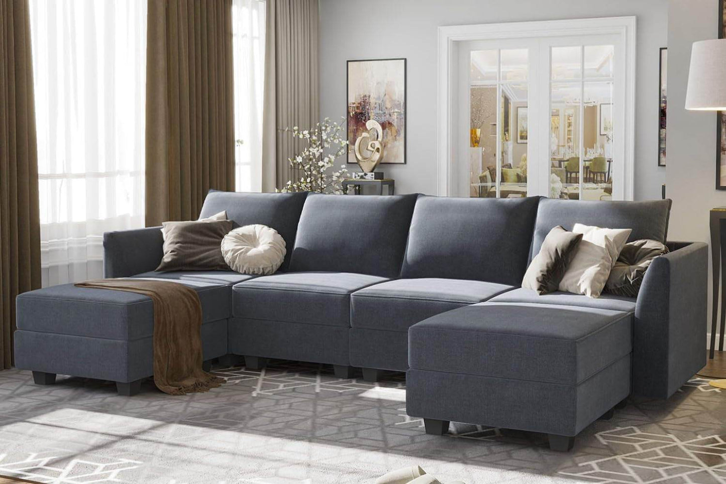 Modular U-Shaped Sectional Sofa Bluish Grey, Storage - Loft&Timber