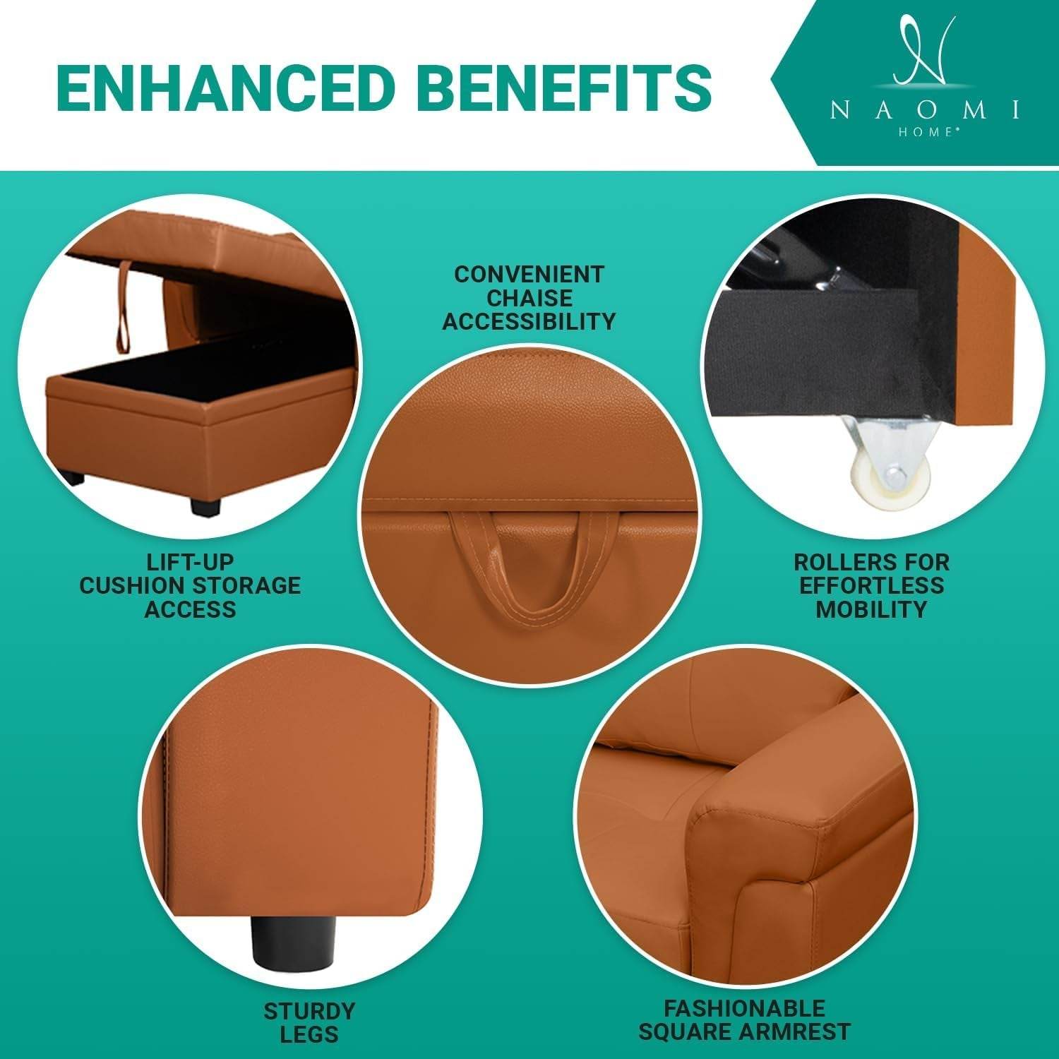 Caramel Air Leather Tufted L-Shape Sleeper Sofa Storage - Loft&Timber