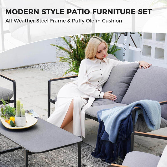 4-Piece Outdoor Furniture Set, Patio Outdoor Sofa with Cushion, Modern Metal Couch with Coffee Table, Outdoor Conversation Set for Porch Deck Balcony Backyard Living Room - Loft&Timber