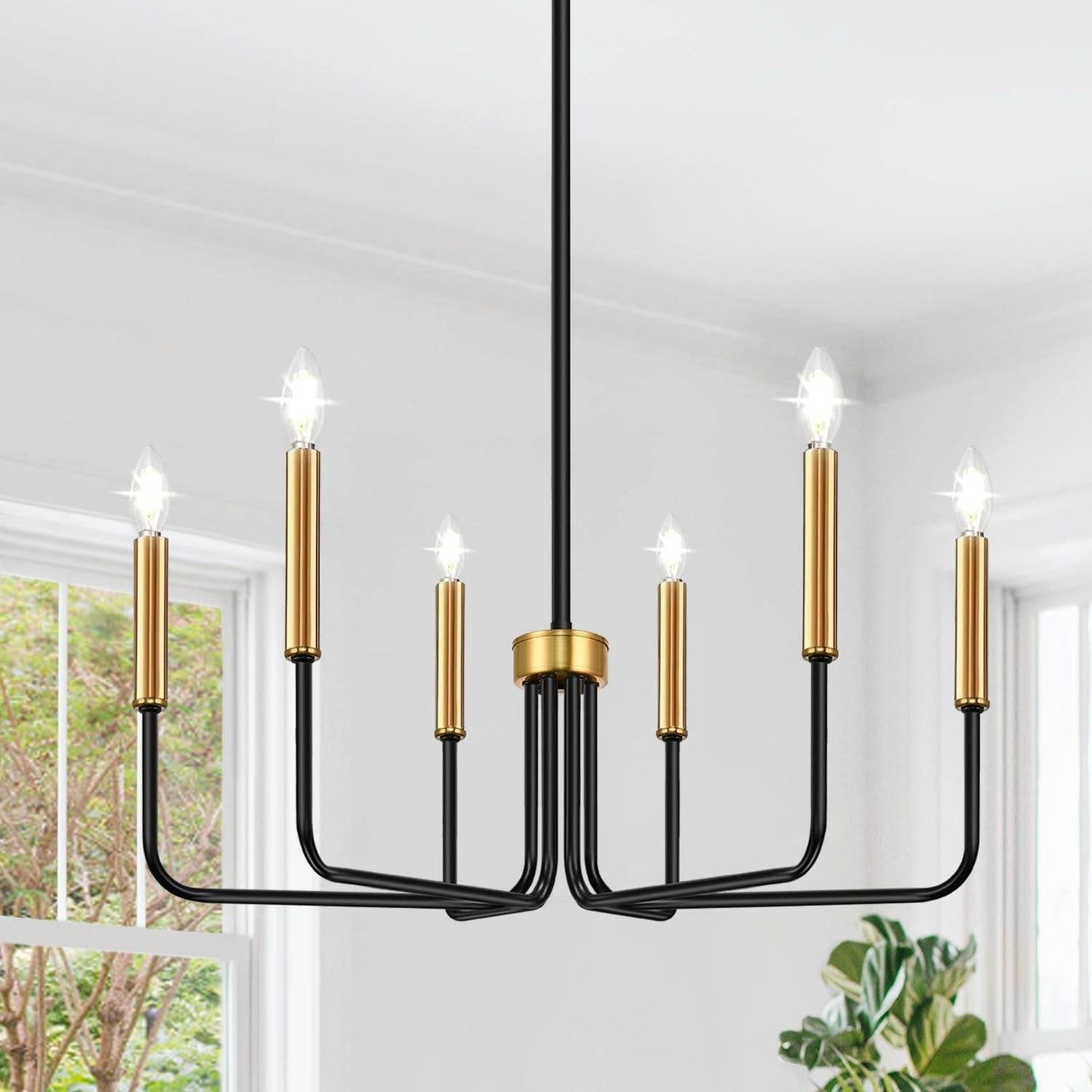 Black and Gold Chandelier, 6-Light Farmhouse Chandelier for Dining Room Lighting Fixtures Hanging, Dining Light Fixtures Industrial Modern Chandelier for Bedroom, Foyer, Living Room and Entryway - Loft&Timber