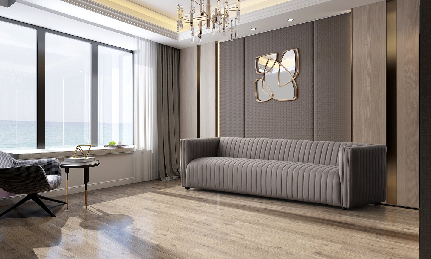 98" Light Brown Fabric Solid Wood Sofa-8