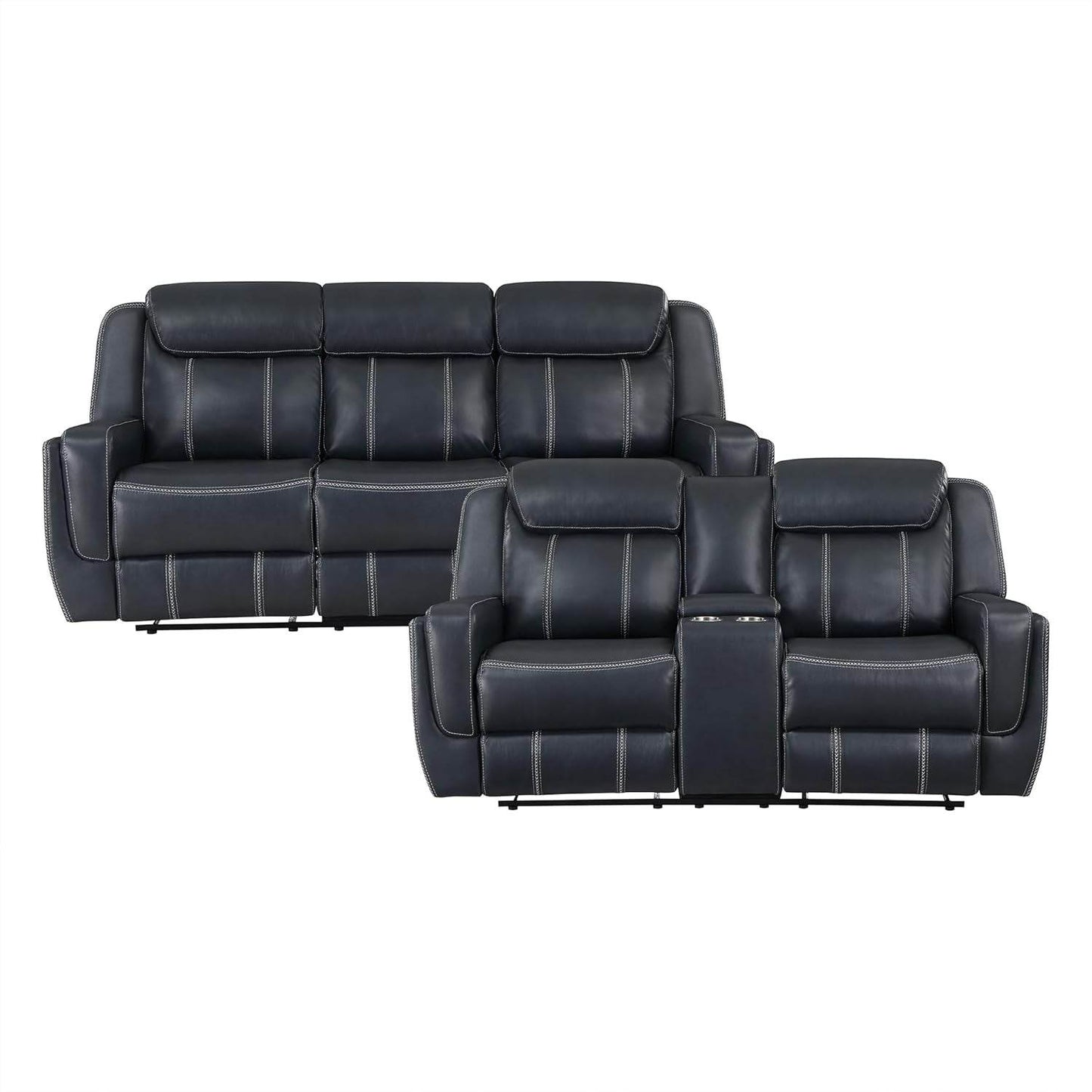 Recliner Living Room Set,Double Recliner Sofa and Loveseat, 2-Piece Set, Blue - Loft&Timber