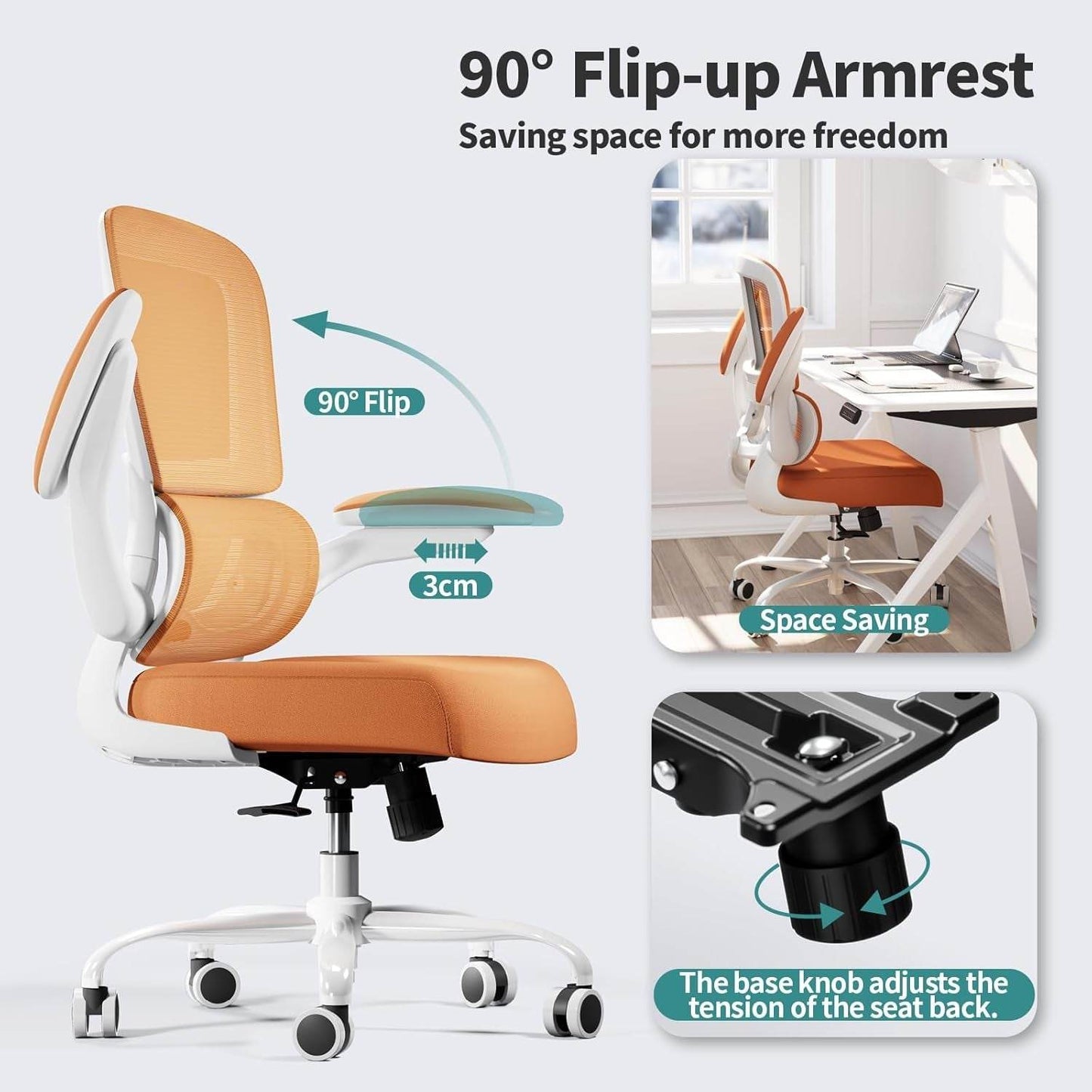 Office Chair with Adjustable Lumbar Support in (Orange) - Loft&Timber