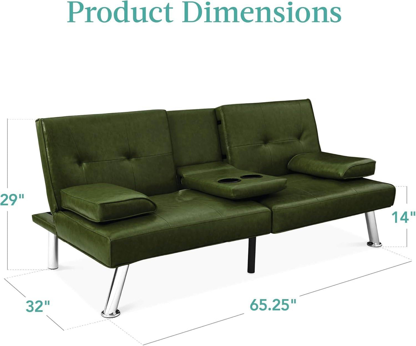 Dark Green Faux Leather Convertible Futon Sleeper - Loft&Timber