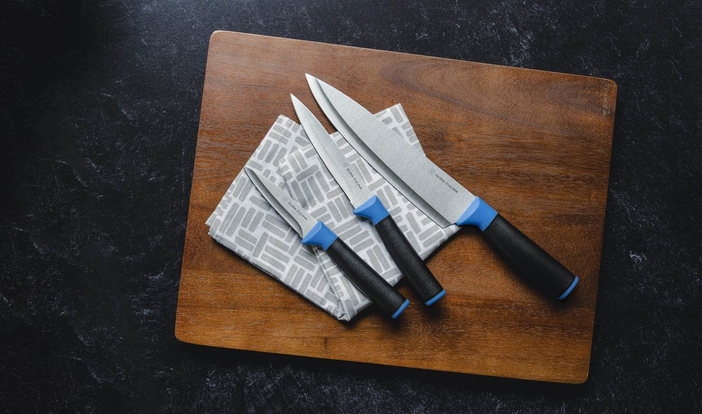 Duo-Grip 3 Piece Kitchen Knife Set With Blade Guards, Blue - Loft&Timber