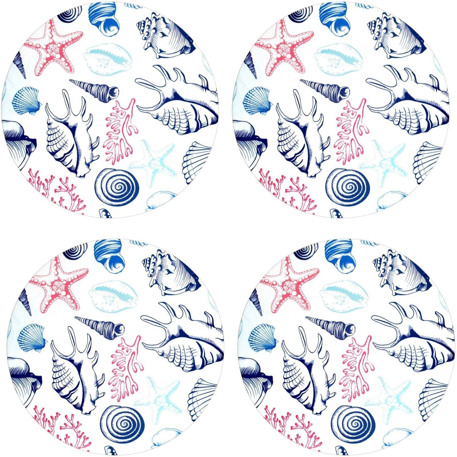 Set of 4 Round Placemats Covers Ocean White 14 Dia inch - Loft&Timber