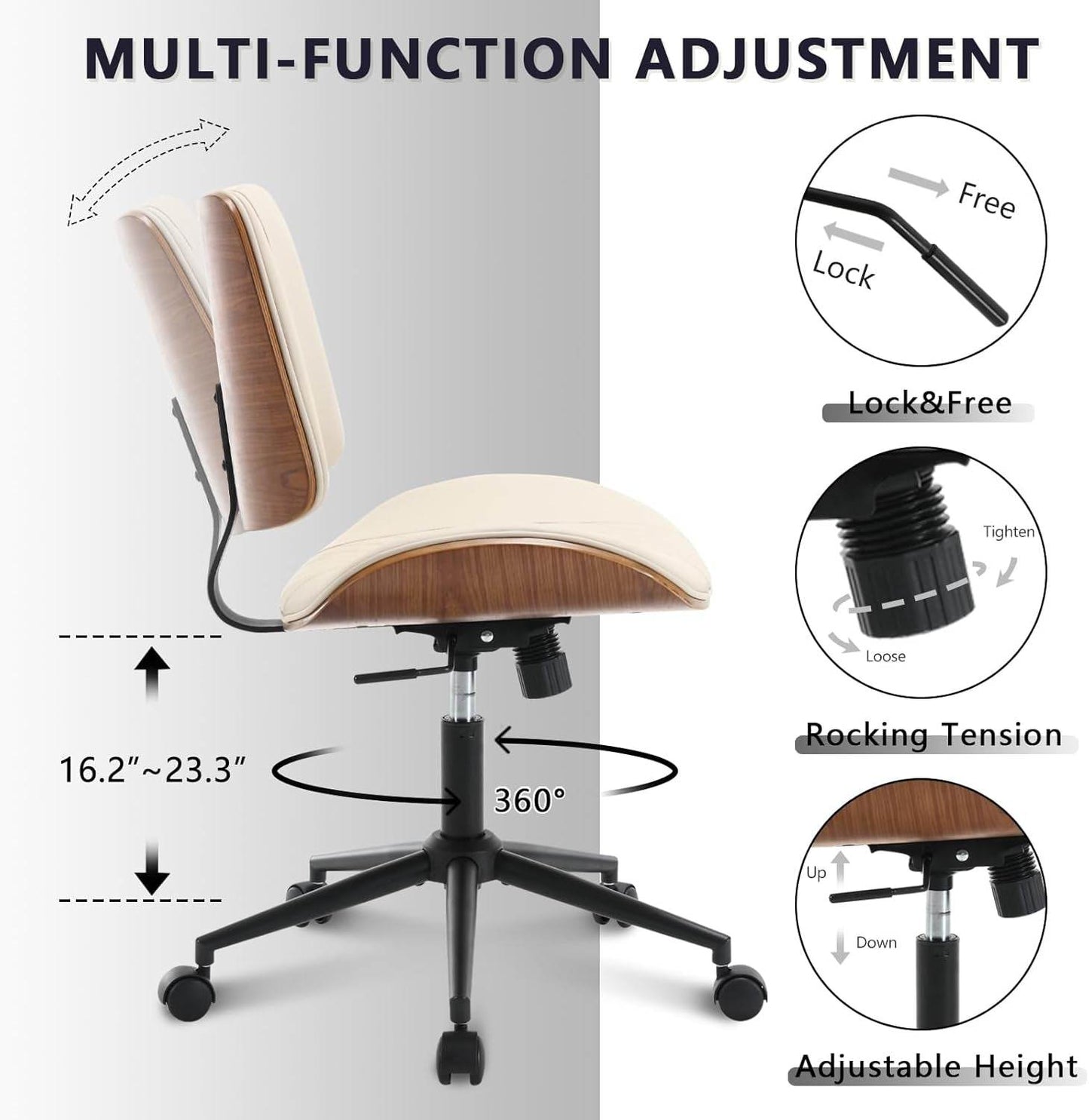 Home Office Chair No Arms with Wheels (Beige) - Loft&Timber