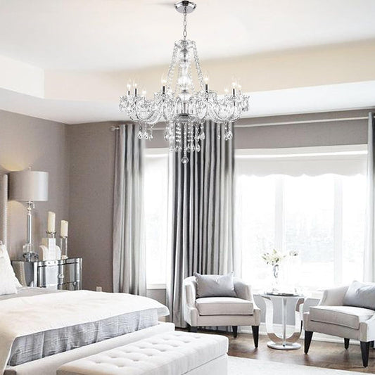 Crystal Chandeliers Clear Chandelier 25 * 27.5In 10-Light Modern Pendant Ceiling Lighting Fixture with Acrylic Crystals & Beads for Girls Room,Living Room,Kitchen Island,Entryway-1