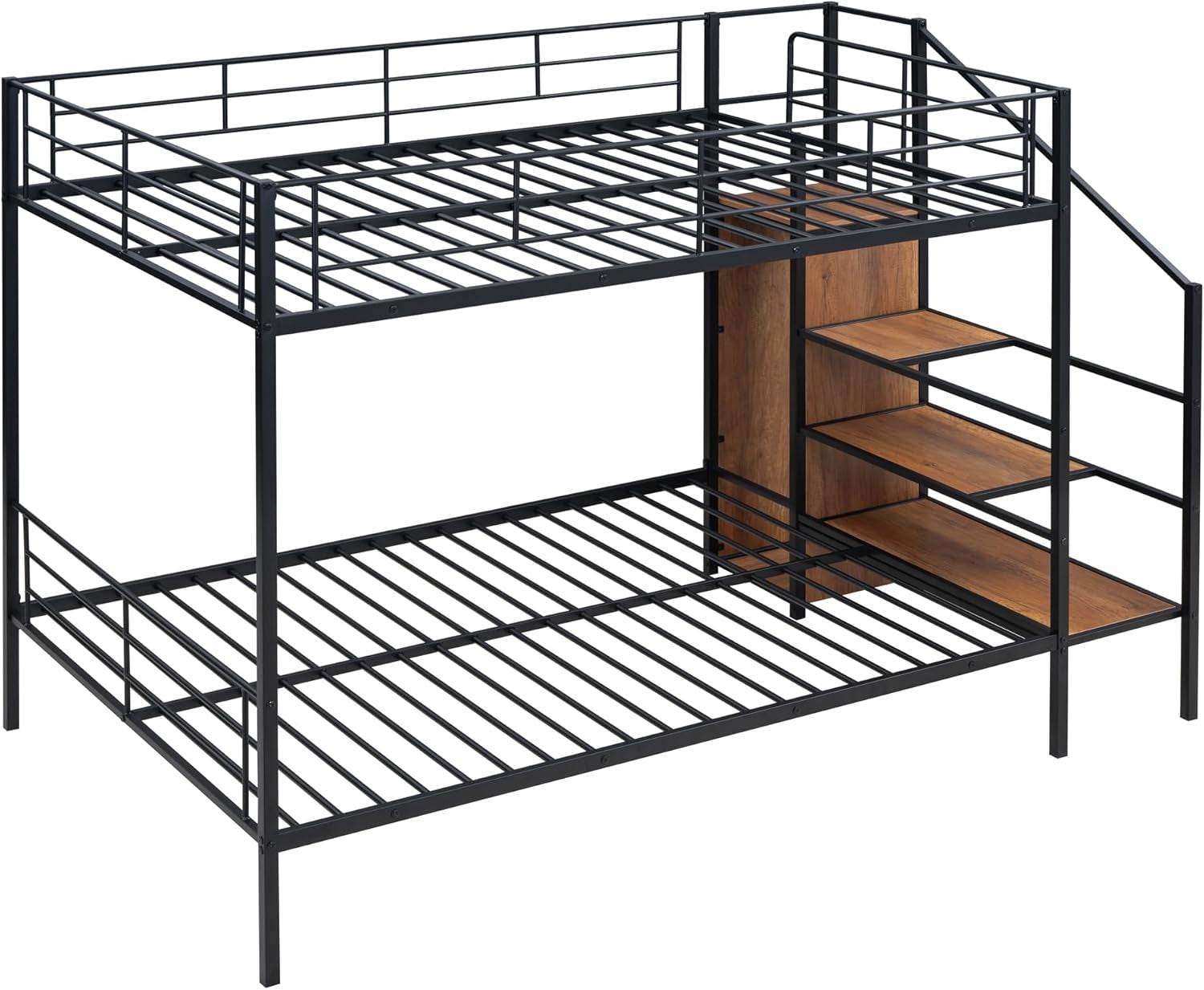 Full over Full Metal Bunk Bed,Bunk Bed with Storage Stairs and Wardrobe, Bunk Bed for Adults/Kids/Teens, Bunk Bed for School, Bedroom, Black - Loft&Timber