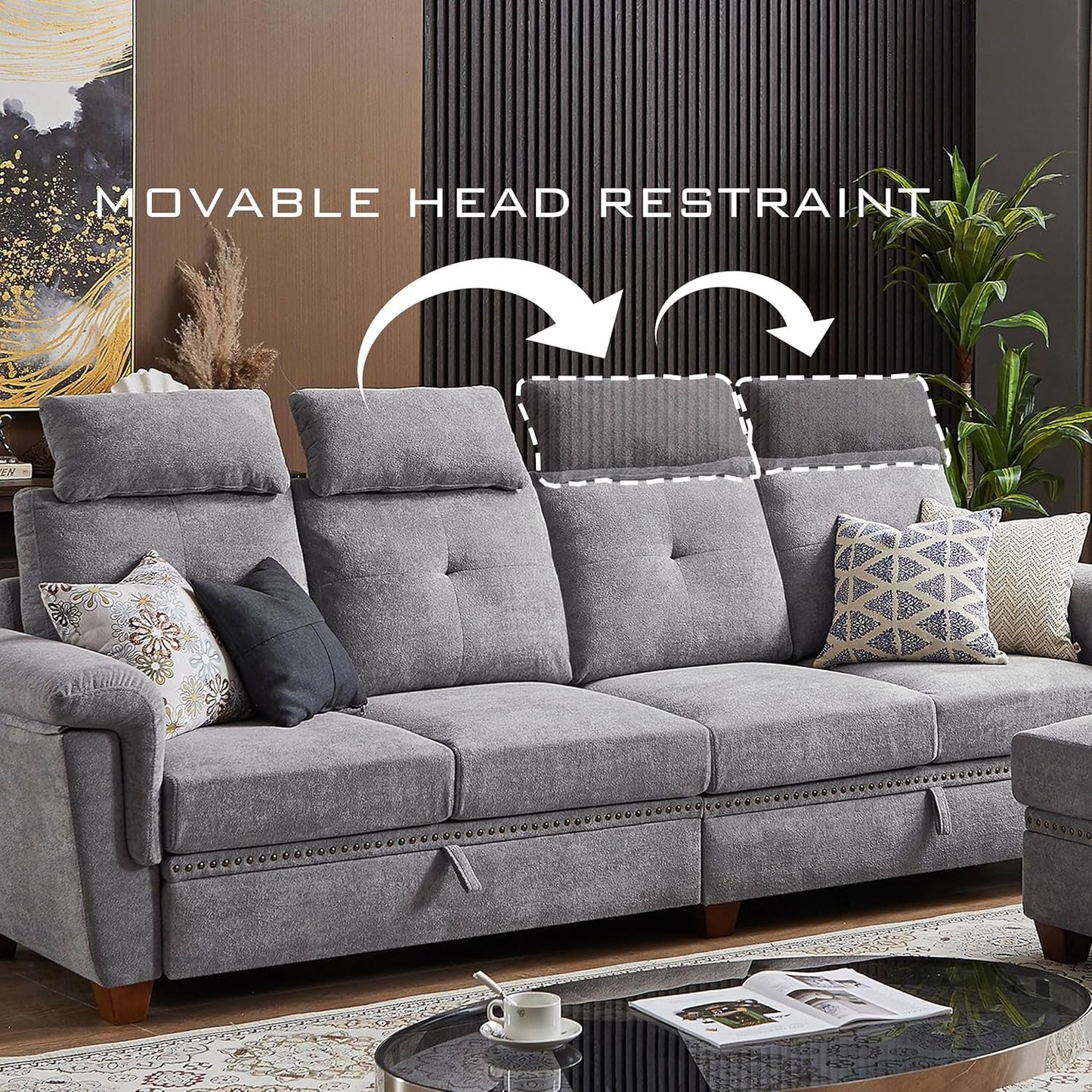 Light Grey Microfiber Sectional Sofa with Storage-3