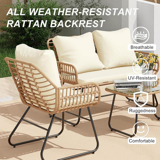 Stylish Four-Piece Outdoor Rattan Furniture Set with Cushions - Loft&Timber