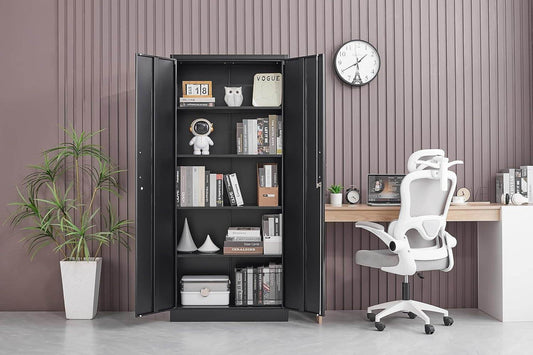 Black Metal Storage Cabinet Adjustable Shelves Locking - Loft&Timber