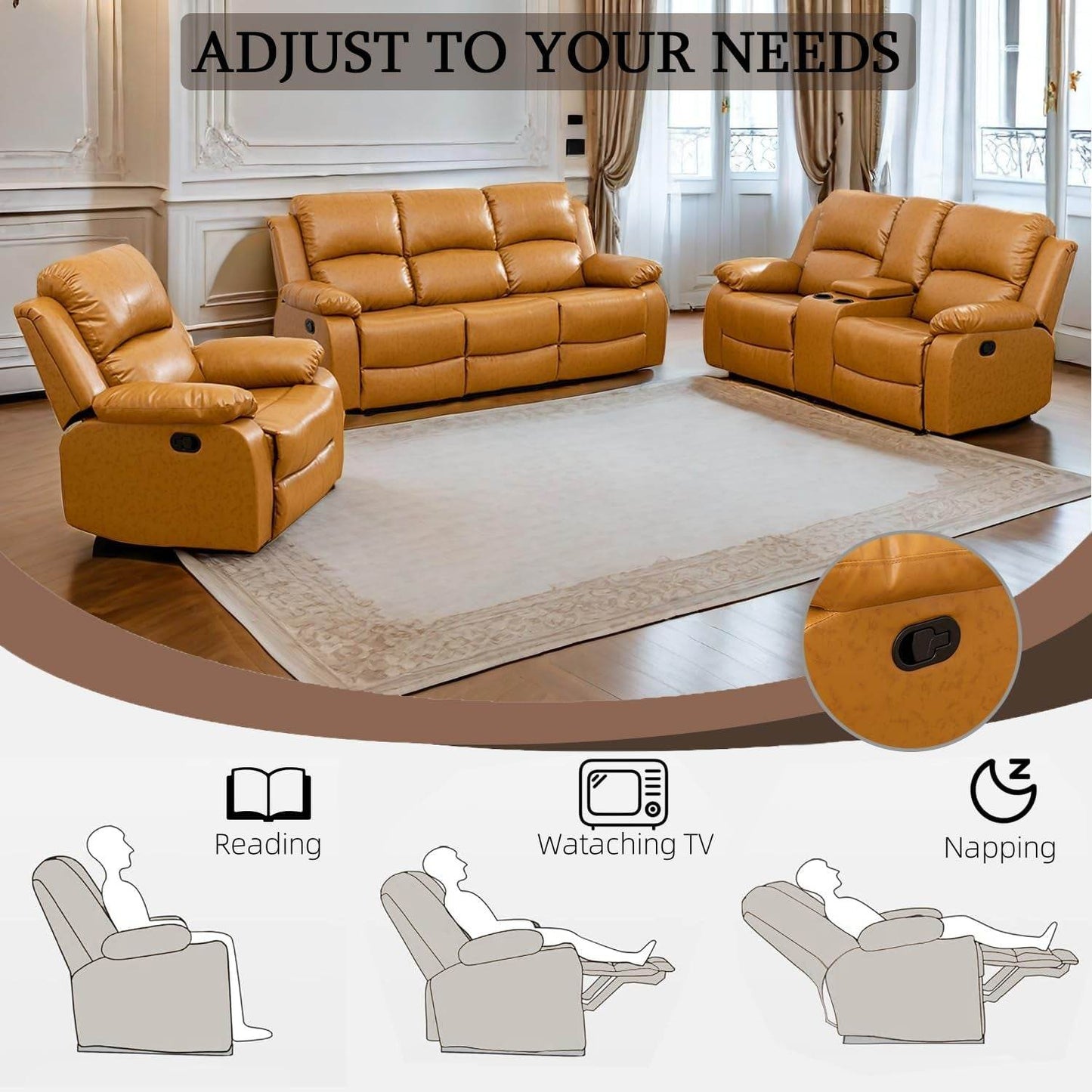 Leather Recliner Sofa Set(Sofa Set 3 Pieces) - Loft&Timber