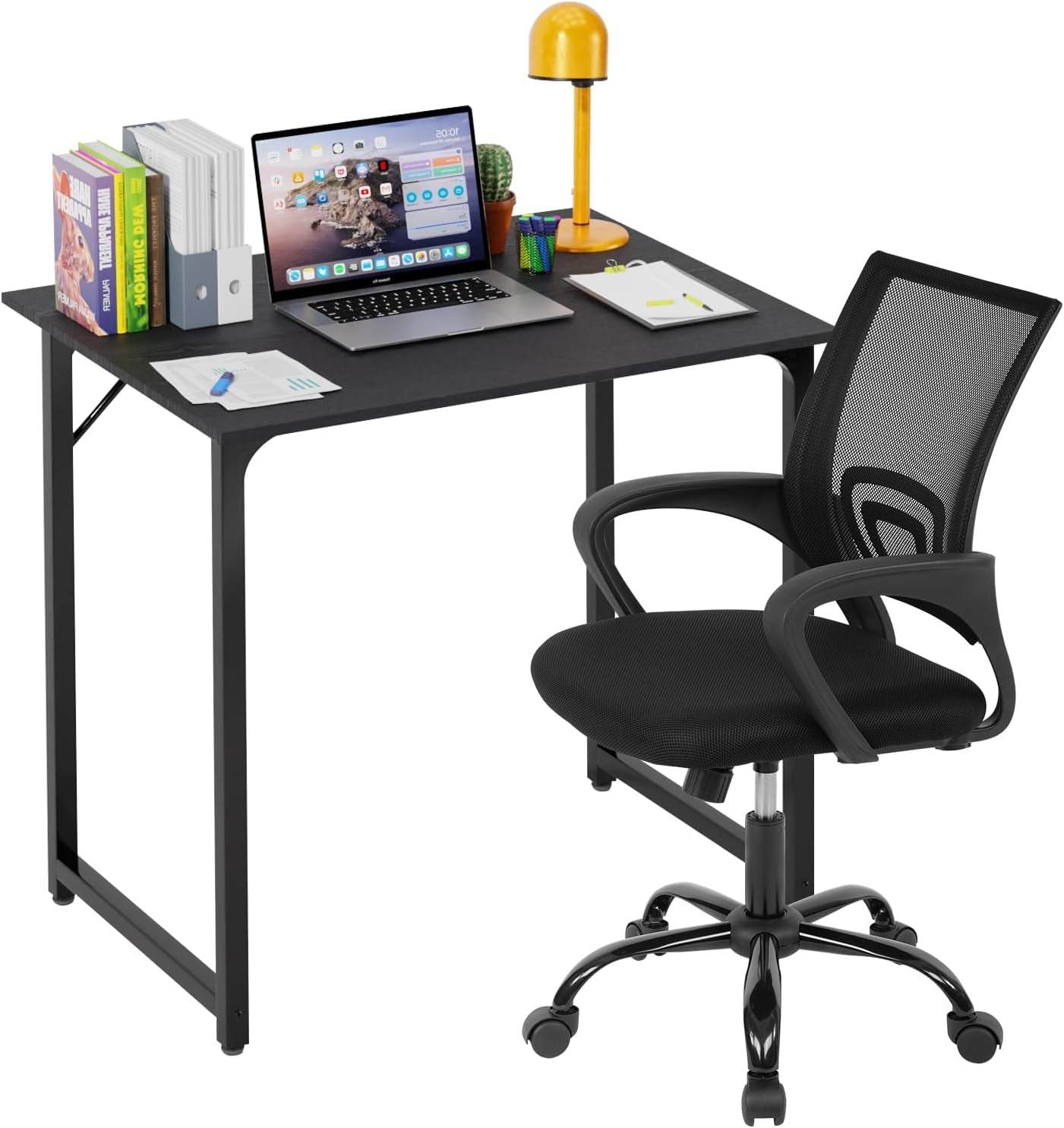 Black 32 Inch Desk & Chair Set, Adjustable - Loft&Timber