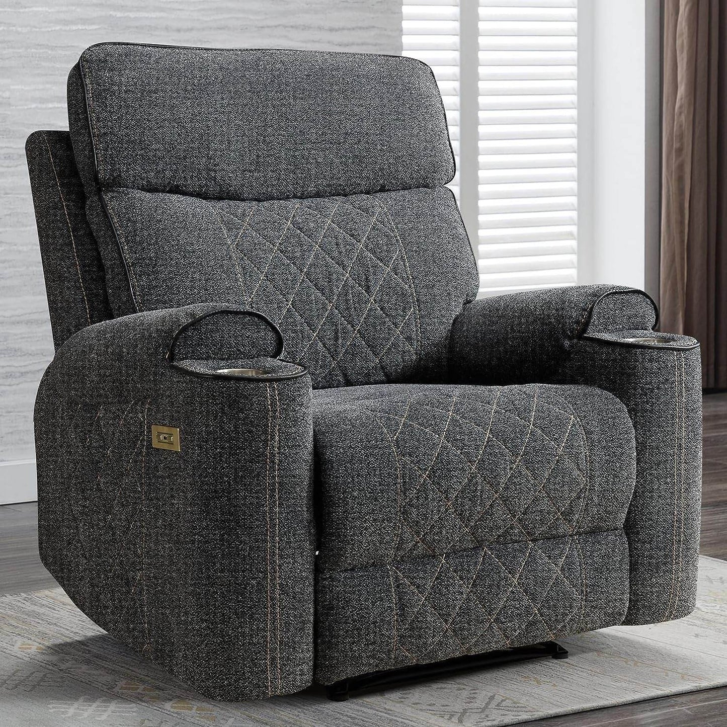 Classic Power Recliner Sofa with Cup Holders and Double Layer Backrest - Loft&Timber