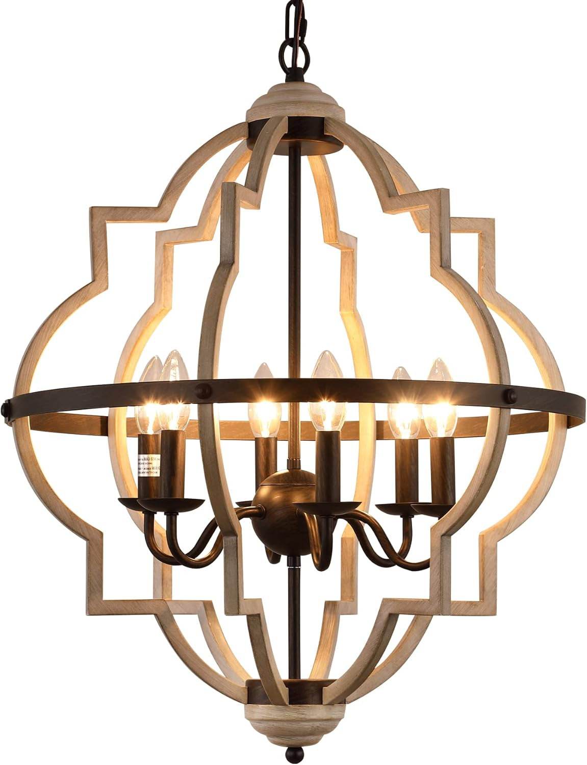 Rustic Antique Orb Chandelier Farmhouse Vintage 6-Lights Oak White Hanging Ceiling Light Fixtures for Foyer Dining Room Kitchen Living Room - Loft&Timber