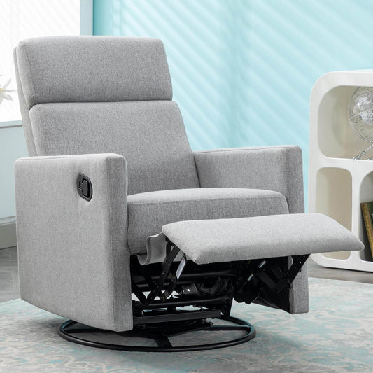 Modern Upholstered Manual Swivel Recliner Chair W/Headsupport in Gray - Loft&Timber