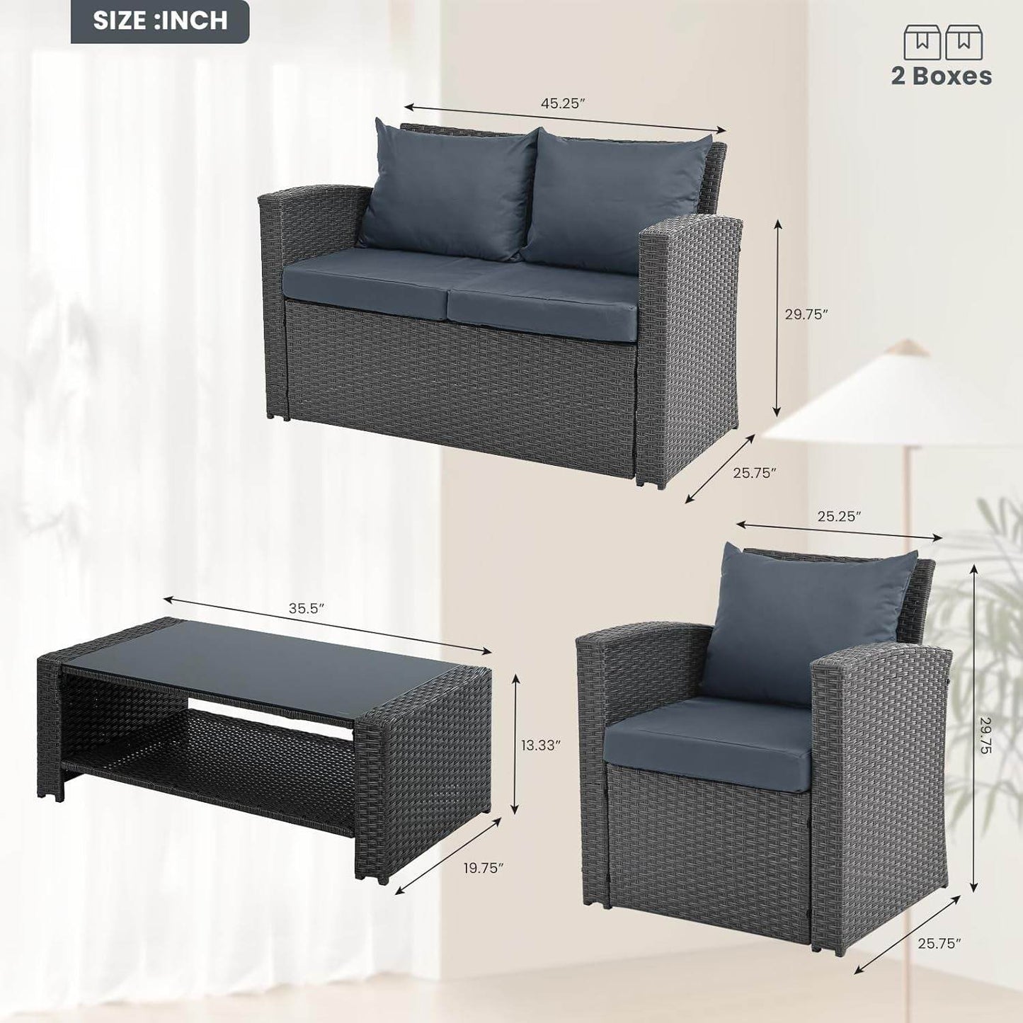 Outdoor Wicker Patio Furniture Set with Cushions and Table - Loft&Timber