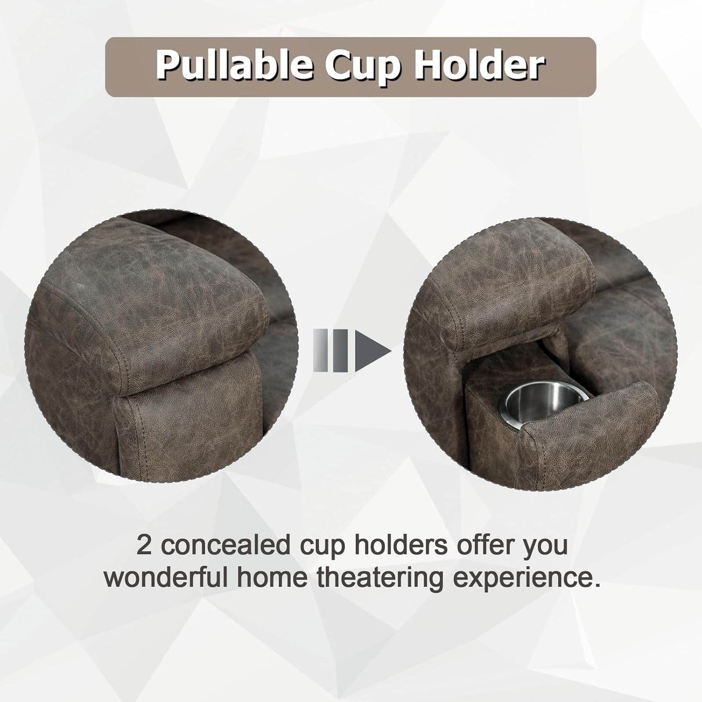 Leather Recliner Chair, Classic and Traditional Manual Recliner Chair with Overstuffed Arms and Back, Manual Single Sofa with Concealed Cup Holders,Grey - Loft&Timber