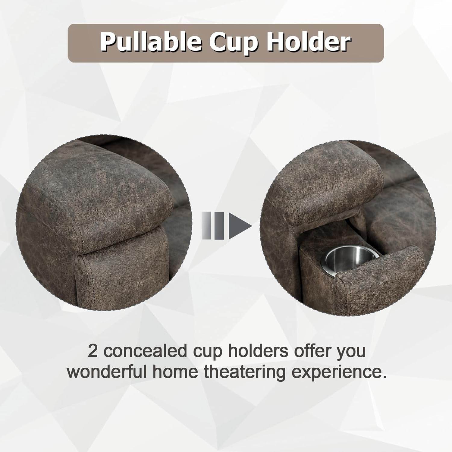 Leather Recliner Chair, Classic and Traditional Manual Recliner Chair with Overstuffed Arms and Back, Manual Single Sofa with Concealed Cup Holders,Grey - Loft&Timber