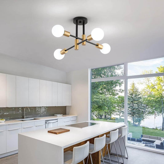 Black Gold Sputnik Chandelier: Modern Industrial Ceiling Light - Loft&Timber