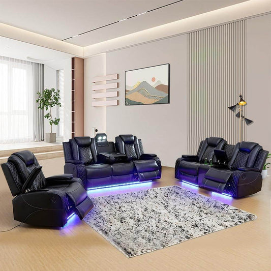 Luxury Living Room Furniture Sets Power Recliner Sectional Sofa Recliner Couch Set Recliner Leather Couch and Recliner Set Loveseat Chair for House/Office/Theater Seating(A-Black) - Loft&Timber