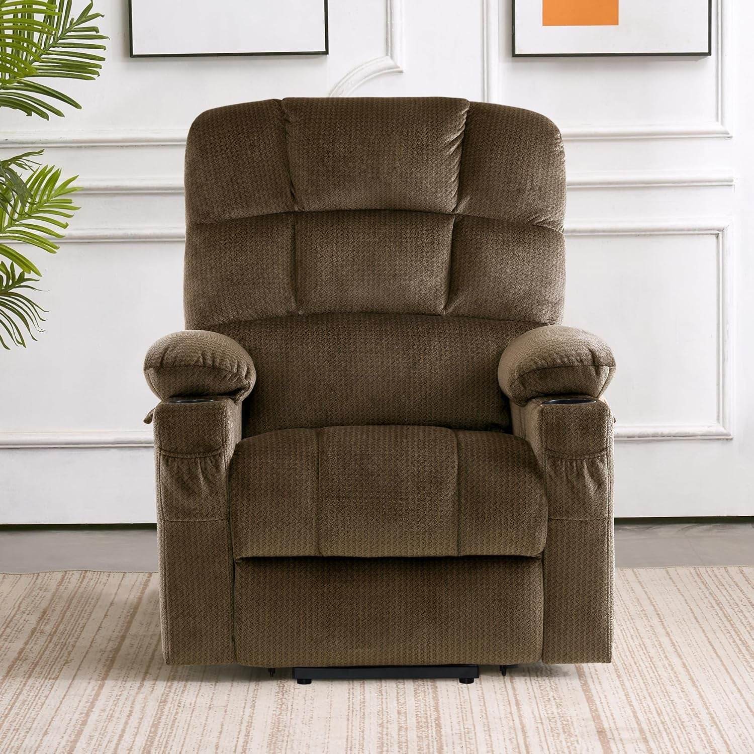 Dual Motor Lift Recliner Massage Heat Elderly Brown - Loft&Timber