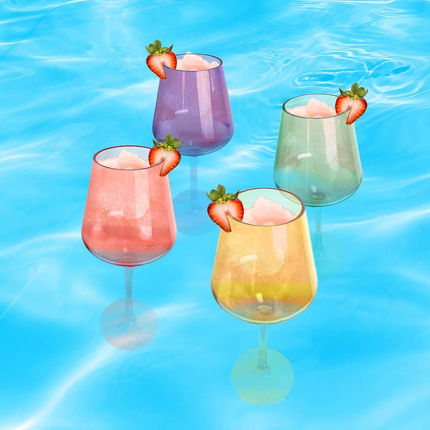 Floating Wine Glasses for Pool - Set of 2-15 OZ Shatterproof Poolside Wine Glasses, Tritan Plastic Reusable, Beach Outdoor Cocktail, Wine, Champagne, Water Glassware Spring Summer (Burnt Orange) - Loft&Timber