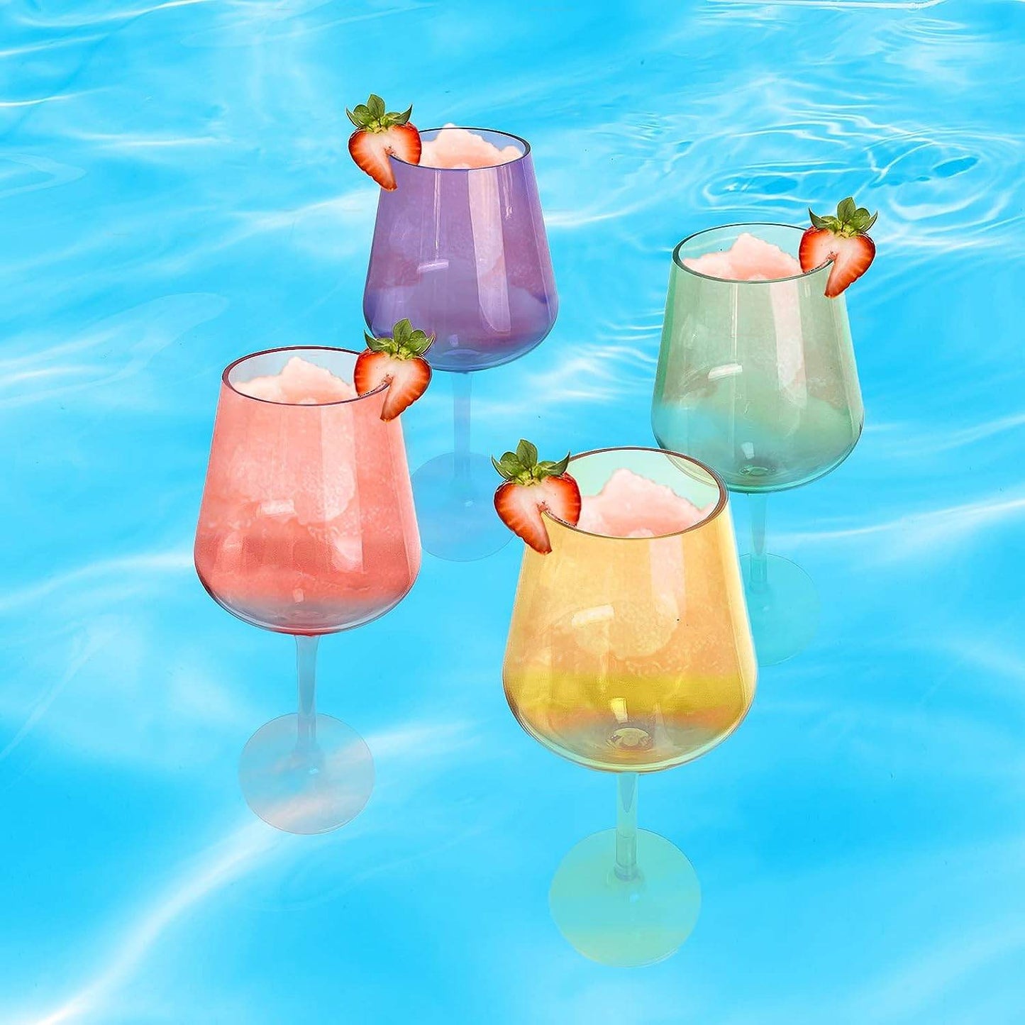 Floating Wine Glasses for Pool - Set of 2-15 OZ Shatterproof Poolside Wine Glasses, Tritan Plastic Reusable, Beach Outdoor Cocktail, Wine, Champagne, Water Glassware Spring Summer (Muted Green) - Loft&Timber
