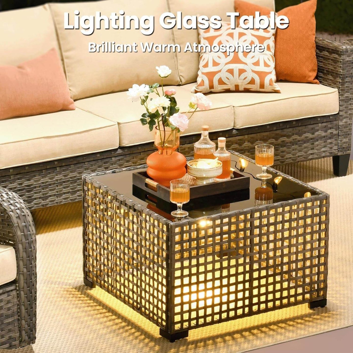 Modern Outdoor Wicker Furniture Set with Swivel Rocking Chairs - Loft&Timber