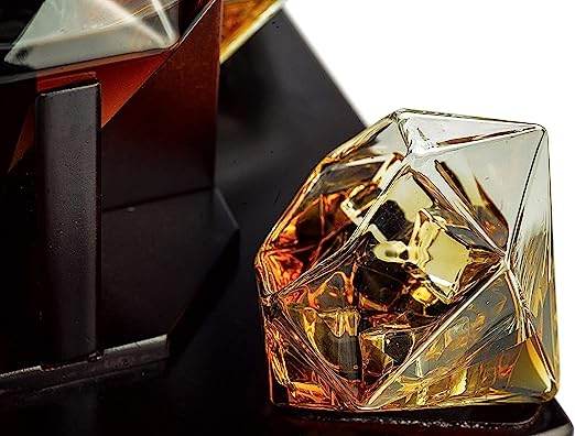 The Wine Savant Diamond Whiskey Glasses, Scotch, Bourbon or Wine Glasses, Set of 2 10 oz Old Fashion Elegant Spirits Glasses - Loft&Timber
