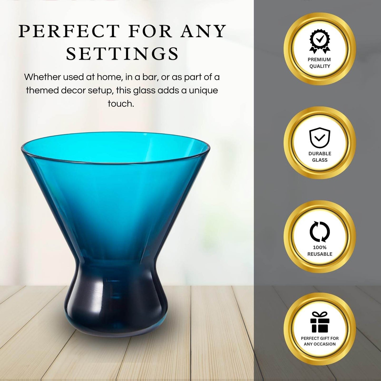 13-Ounce Colorful Pastel Plastic Stemless Martini Glasses (Set of 4), Martini, Margarita, Champagne & Cocktail Reusable Glasses, BPA-Free, Shatter-Proof, Dishwasher-Safe, Poolside Perfect, Outdoors - Loft&Timber