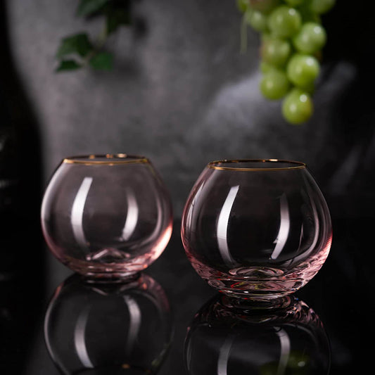 The Wine Savant Colored Blush Pink & Gilded Rim Wine Glass, Large 18oz Glasses 2-Set Vibrant Color Vintage Tumblers for White & Red, Water, No Stem Glasses, Gift Idea (Stemless Wine glasses) - Loft&Timber