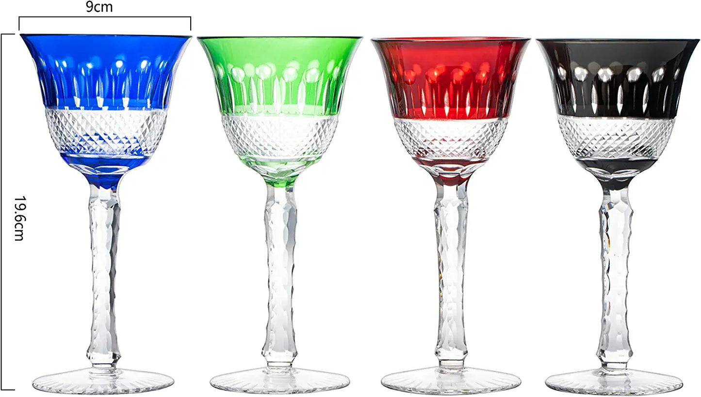 The Wine Savant Crystal Italian Multicolor Design Glasses -Set of 4 Tall Wine Glasses 6.7oz 7.7" H Venetian Italian Style Red, Blue, Green, Brown Glasses, Great for Dinner Parties, Bars & Weddings - Loft&Timber