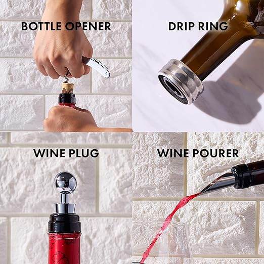 Painted STEMMLESS Wine Glass Box Set - Opener, Stopper, drip Ring, Wine Pourer - 2 Glasses - Loft&Timber