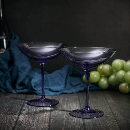 Champagne Coupes 12oz by The Wine Savant - Colorful Champagne Glasses, Prosecco, Mimosa Glasses Set, Cocktail Glass Set, Bar Glassware Luster Glasses (2, Lavender) - Loft&Timber