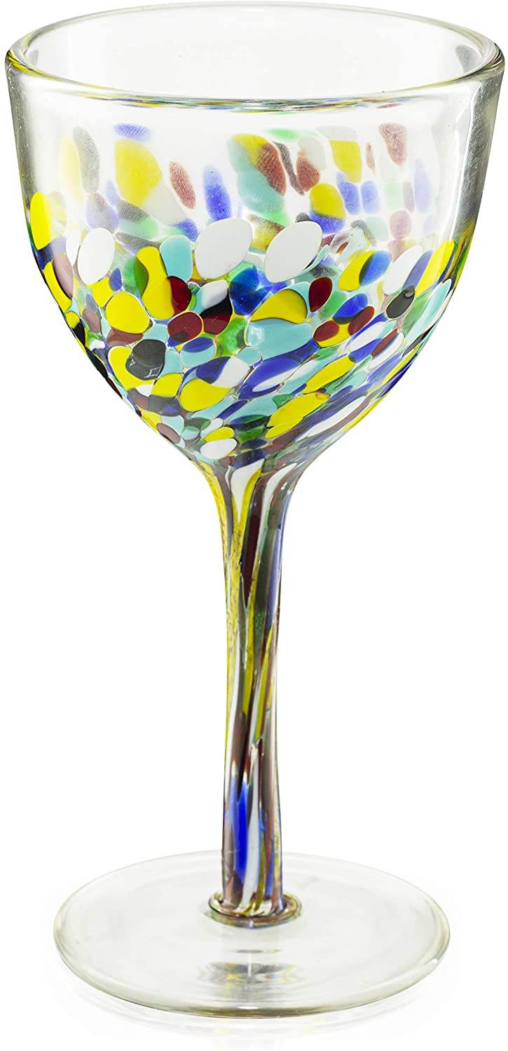 The Wine Savant Recycled Glass Wine Glasses - Mexican Wine Glasses Set of 6, Mexican Luxury Hand Blown Wine and Water Glasses (8 ounces each) Cobalt Cinco De Mayo Glasses - Confetti Wine Glasses - Loft&Timber