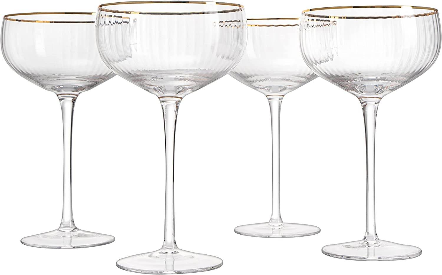 Coupe Cocktail Glasses 7 oz, Set of 4 Classic Manhattan Glasses For Cocktails, Libbey Champagne Coupe, Classic Coupe Glasses with Gold Rim, Crystal with Stems Wine Savant - Loft&Timber