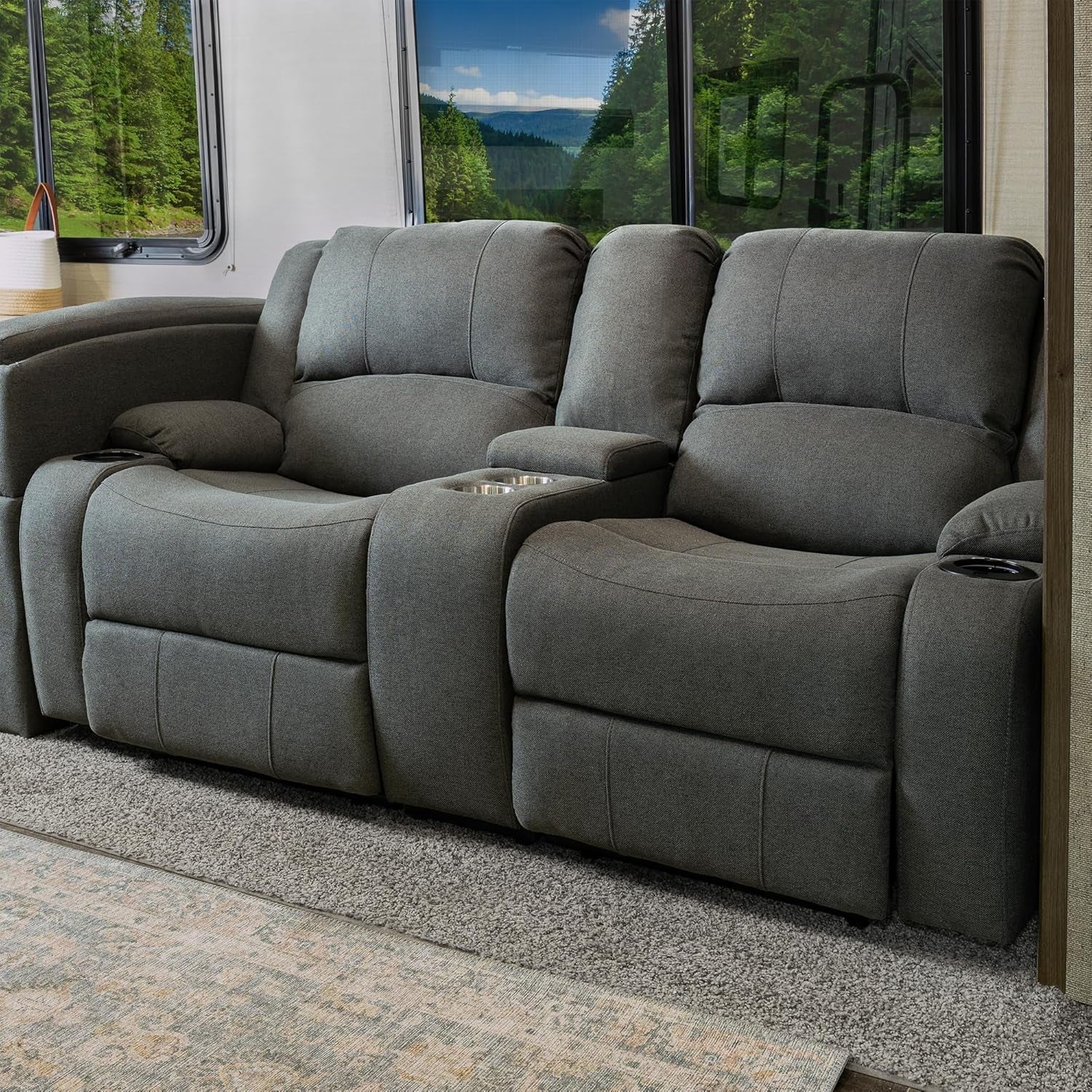 Charles Powered Double RV Wall Hugger Recliner Sofa | RV Loveseat | RV Furniture | Cloth (Fossil, 67")-1