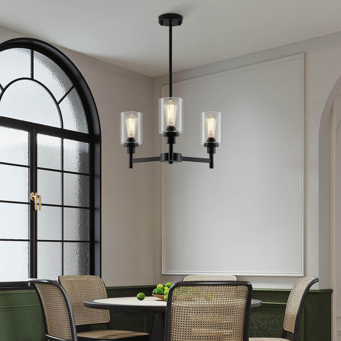 3 Lights Black Chandeliers for Dining Room Light Fixture over Table, Entryway Chandelier for Foyer, Hallway Light Fixtures with Glass Shade for Dinning Room Kitchen Island Foyer Hallway - Loft&Timber