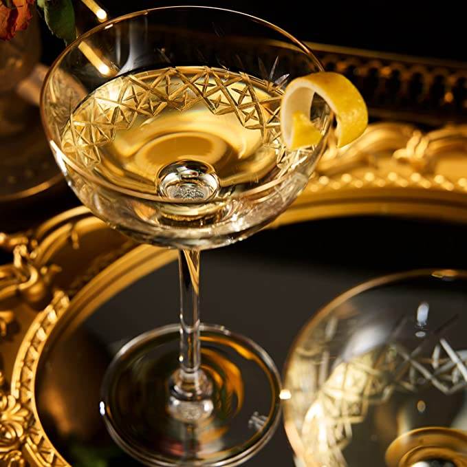 Vintage Art Deco Luxury Coupe Glasses, Cocktails, Martini, Margarita, In Premium Gift Box 24K Gold Rim | Set of 2 | 8 oz Classic Cocktail Glassware - Champagne, Manhattan, Cosmopolitan Crystal Goble - Loft&Timber