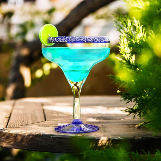 Mexican Hand Blown Glass – Set of 4 Large 16oz, Cobalt Blue Rim Line, Luxury Margarita & Cocktail Glasses, Mexico Design Large 16oz Cobalt Cinco de Mayo - The Wine Savant, Dishwasher Safe Glassware - Loft&Timber