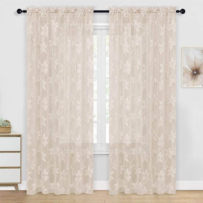Custom Curtains: Lace Sheer Curtains, Set of 2 Panels - Loft&Timber