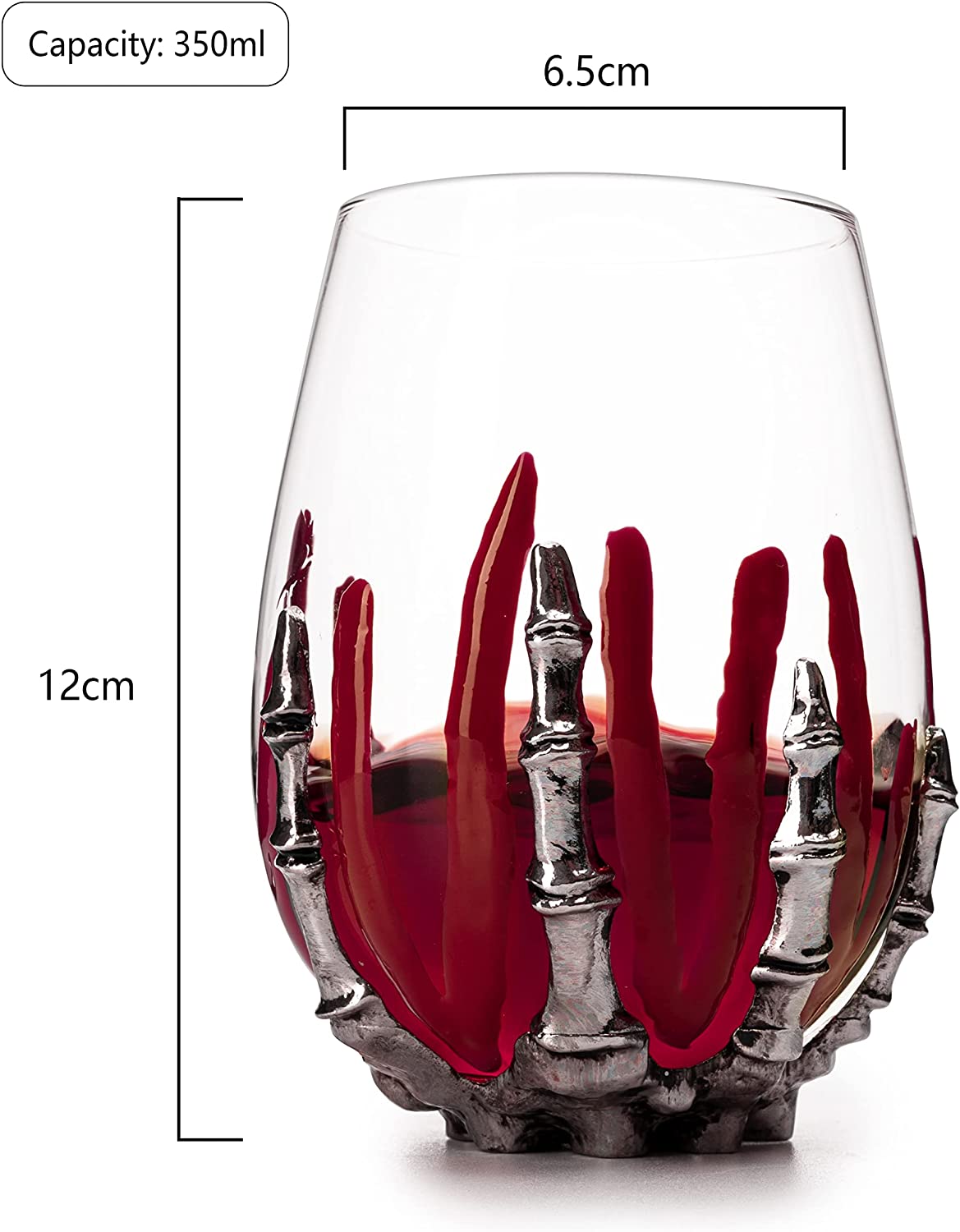 Skeleton Wine Glass, Bloody Hand Wine Skull Glass - 12oz Skeleton Glasses 5" H, Goth Gifts, Skeleton Gifts, Skeleton Decor, Spooky Wine Gift Set, Themed Parties! - Loft&Timber
