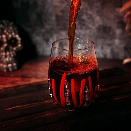 Skeleton Wine Glass, Bloody Hand Wine Skull Glass - 12oz Skeleton Glasses 5" H, Goth Gifts, Skeleton Gifts, Skeleton Decor, Spooky Wine Gift Set, Themed Parties! - Loft&Timber