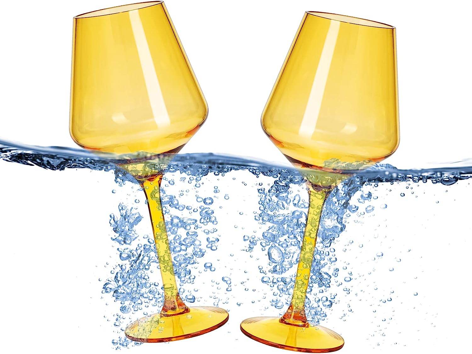 Floating Wine Glasses for Pool - Set of 2-15 OZ Shatterproof Poolside Wine Glasses, Tritan Plastic Reusable Stemware, Beach Outdoor Cocktail, Wine, Champagne, Water Glassware Spring Summer (Yellow) - Loft&Timber