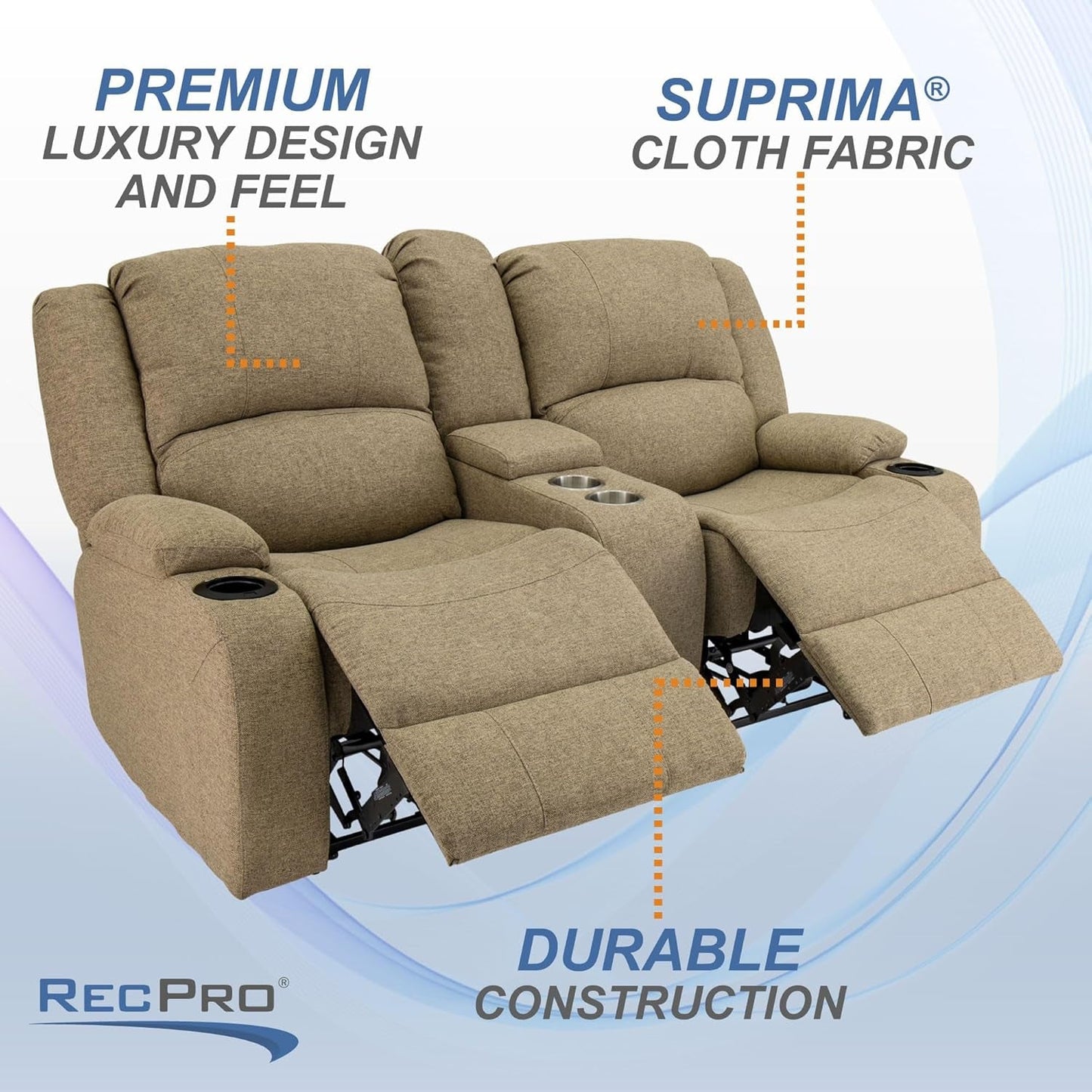 Charles Powered Double RV Wall Hugger Recliner Sofa | RV Loveseat | RV Furniture | Cloth (Oatmeal, 67")-3